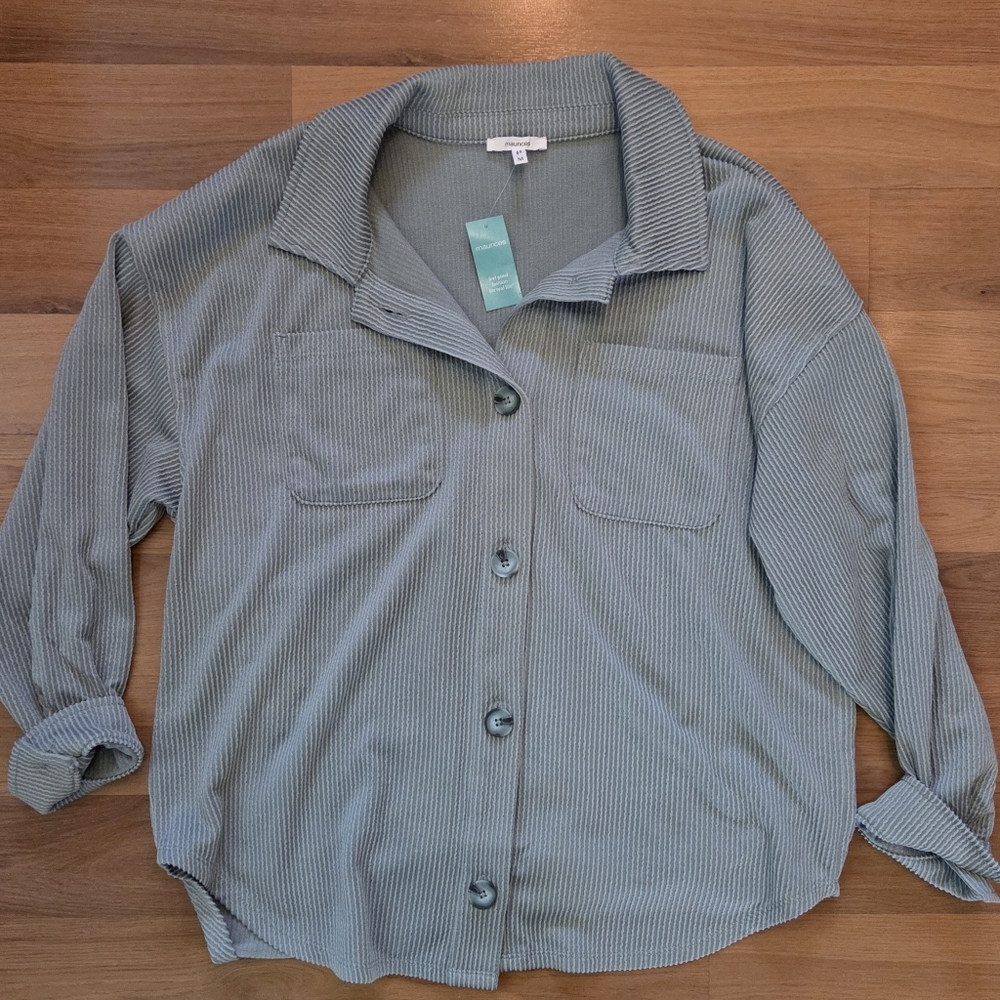 Maurices Teal Wavy Ribbed Shacket - Picture 2 of 4